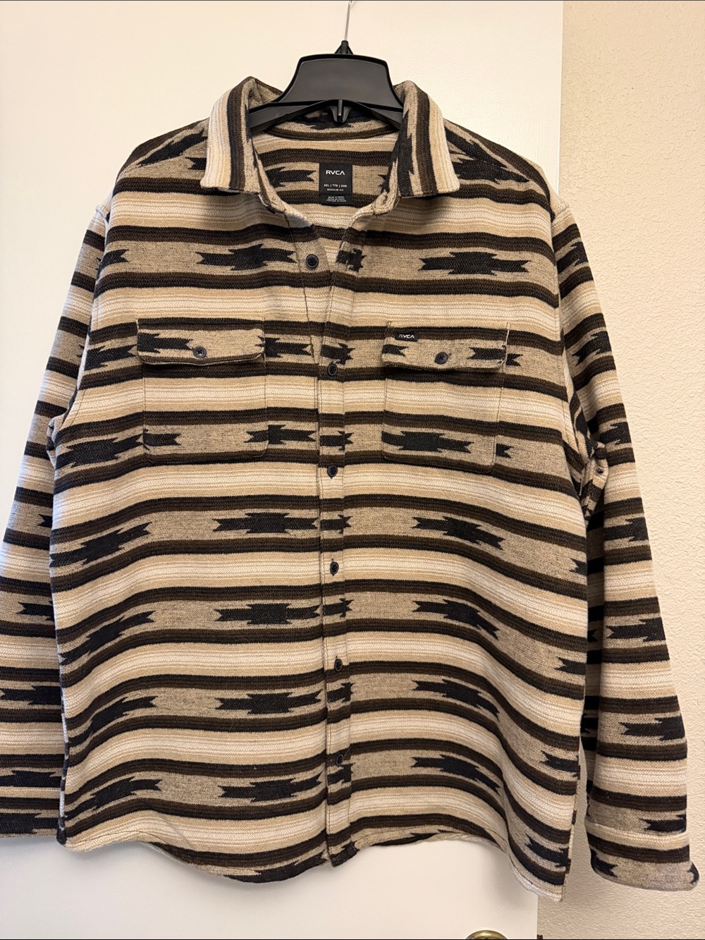 RVCA Men's Beige, Black & Tan Striped Overshirt
